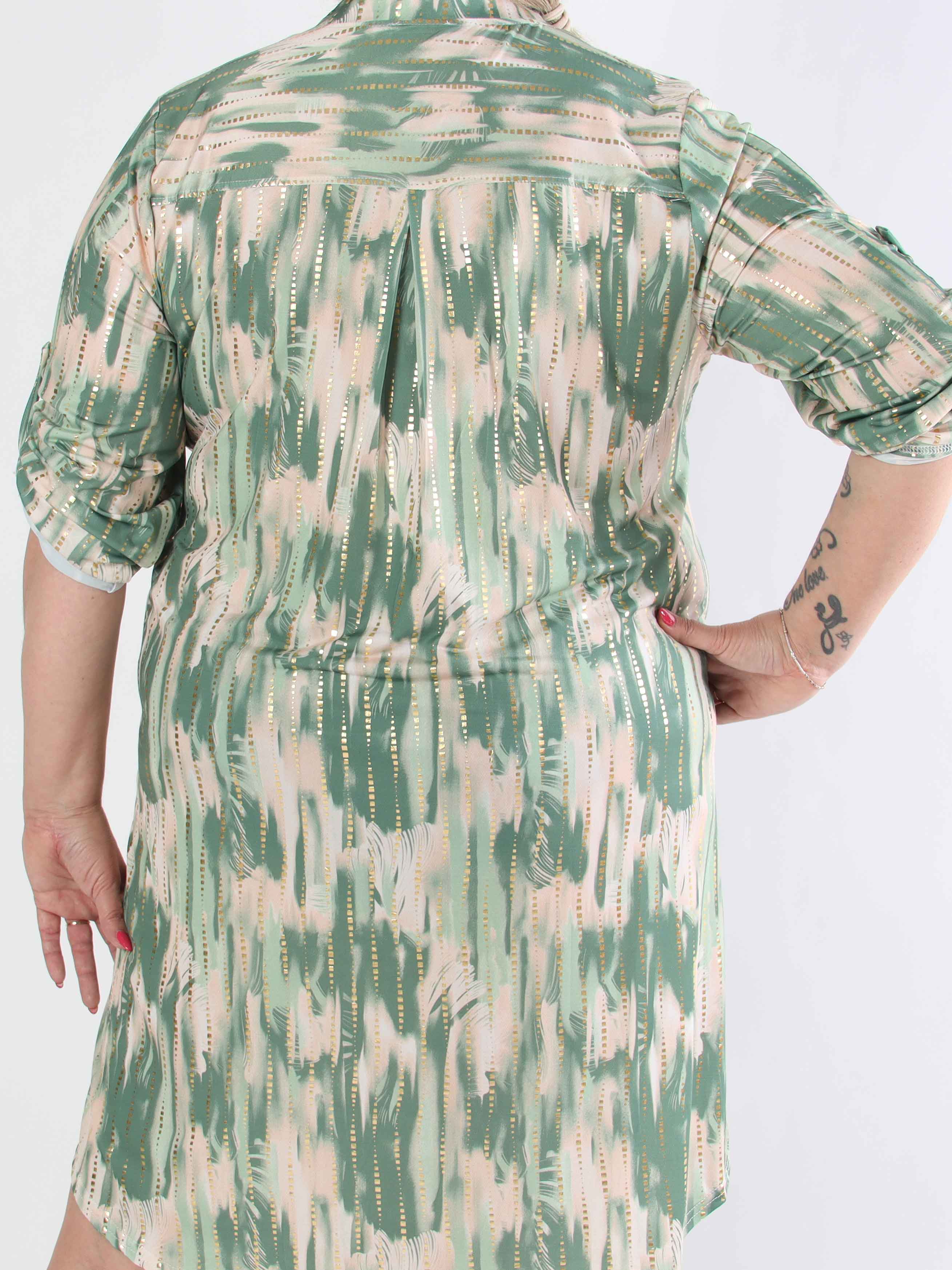 Ebba Pattern Long - Elastisk mønstret plus size kjole med guld detaljer